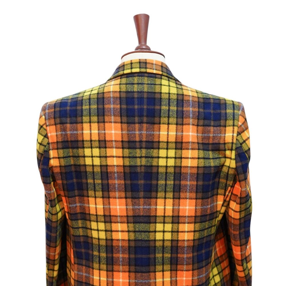 Mens Wool Sport Coat 44R Orange Yellow Blue Plaid Blazer 2 Button Wedding Formal - Picture 6 of 8